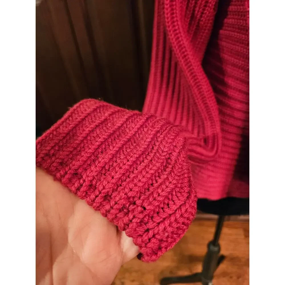 Eileen Fisher Raspberry Red Open-Front Ribbed Knit Cardigan - Picture 2 of 16